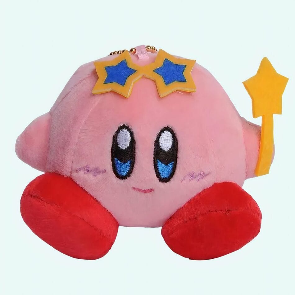 Vuistgrote Knuffel Kirby met Blauwe Sterren en Parelroze Vacht De Knuffel