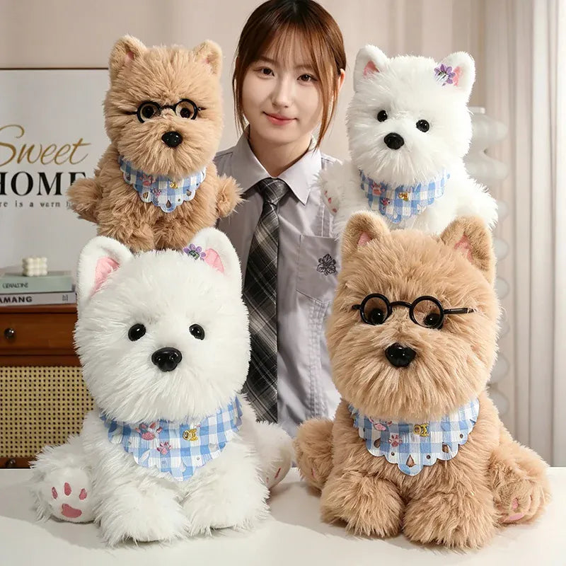 Westie Knuffel met Slabbetje 25 of 32 cm | Wit of Bruin De Knuffel