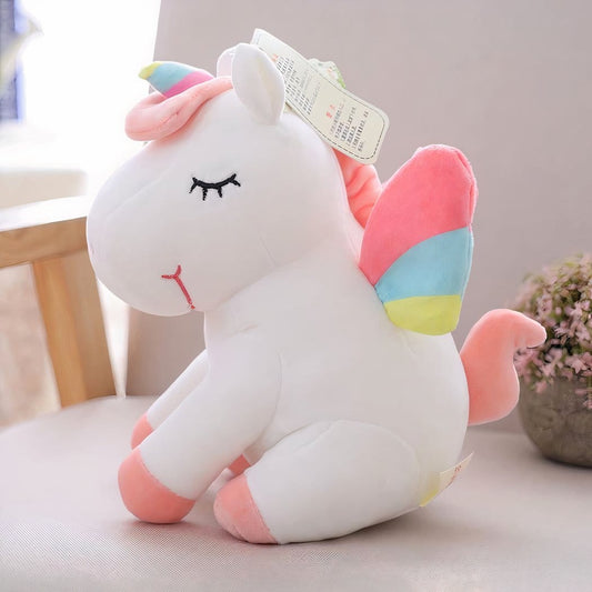 Witte Eenhoorn Knuffel Zacht Pluche met Regenboog Details De Knuffel 25cm