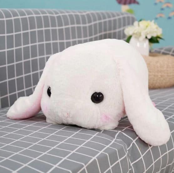 Witte Knuffel Konijn Liggend met Zijdezachte Vacht De Knuffel