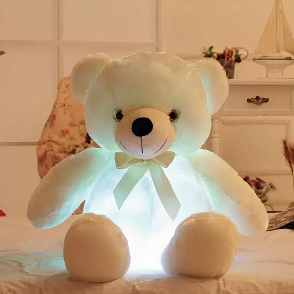 Witte Knuffelbeer Kussen Met LED Verlichting Handgemaakt De Knuffel