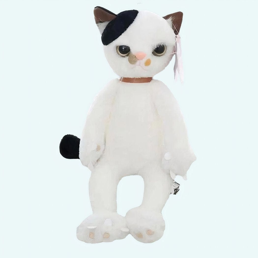 Witte Knuffelkat Zittend met Zijdeachtige Zwarte en Witte Vacht De Knuffel 40cm