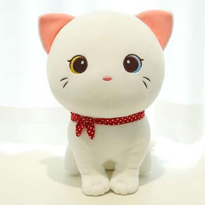 Witte Pluche Knuffelkat Met Strik En Gekleurde Ogen De Knuffel