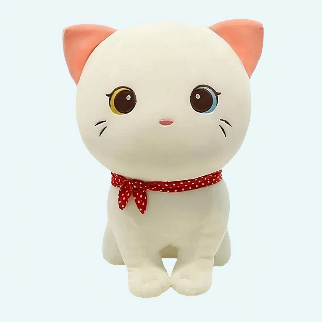 Witte Pluche Knuffelkat Met Strik En Gekleurde Ogen De Knuffel