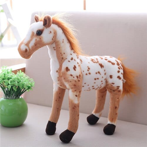 Zacht Knuffelpaard Wit en Bruin met Donkerbruine Hoefjes De Knuffel