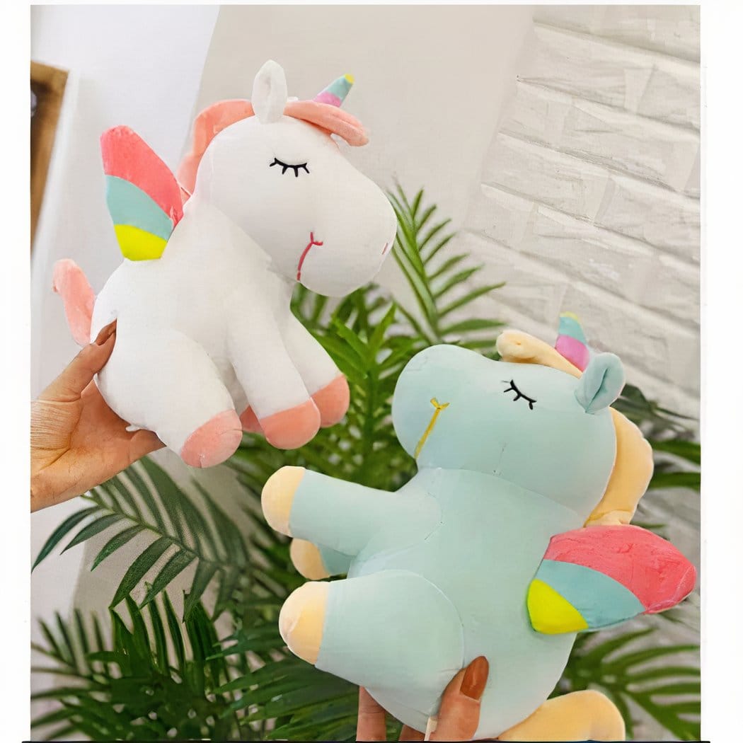 Zachte Eenhoorn Knuffel Met Blauwe Regenboog Accent De Knuffel 25cm