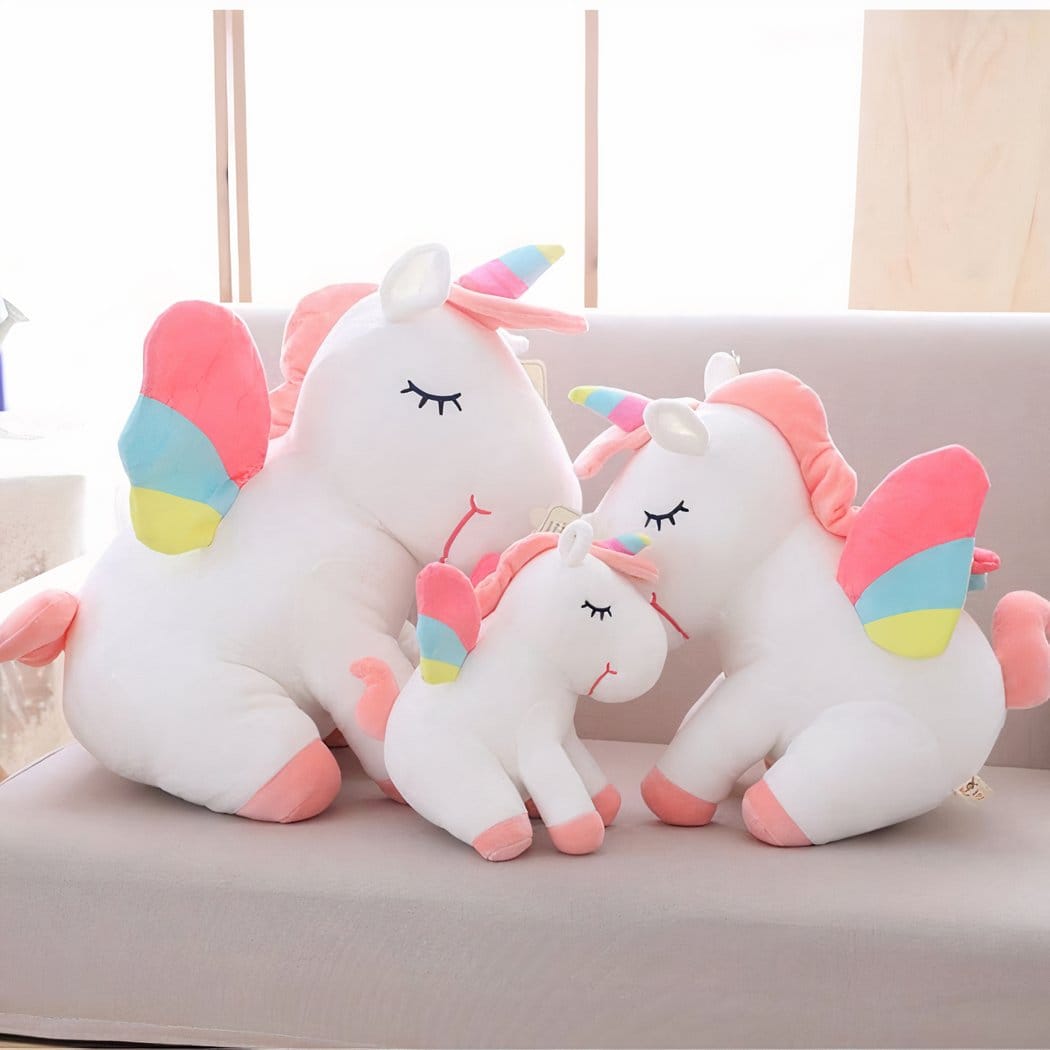 Zachte Eenhoorn Knuffel Met Blauwe Regenboog Accent De Knuffel 55cm