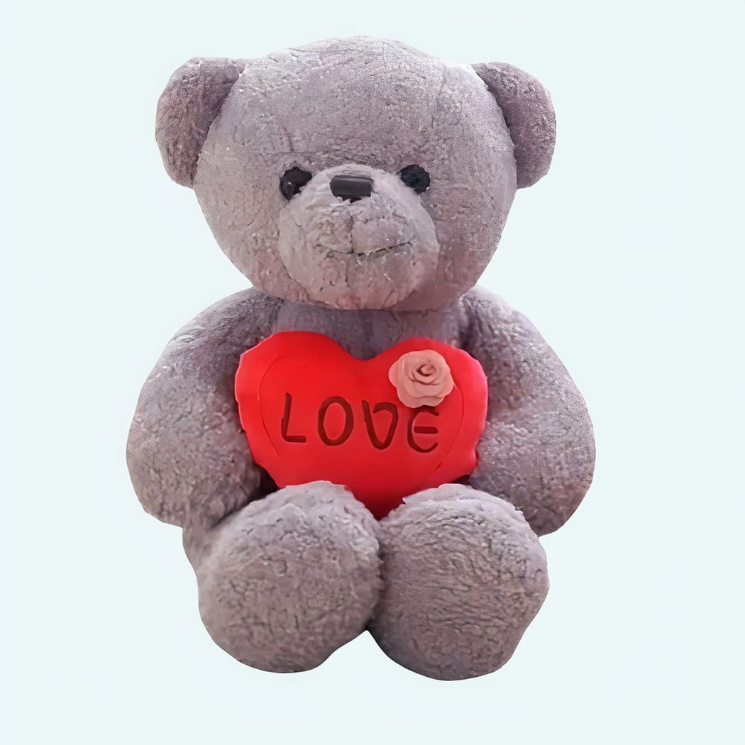 Zachte Grijze Knuffelbeer Love Met Rood Hart Op Buik De Knuffel 40cm