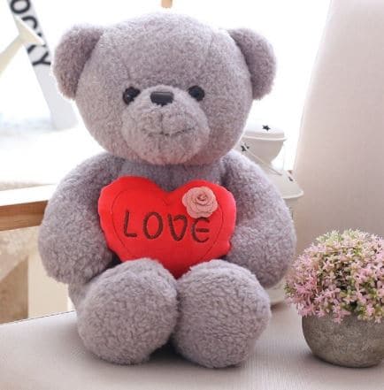 Zachte Grijze Knuffelbeer Love Met Rood Hart Op Buik De Knuffel