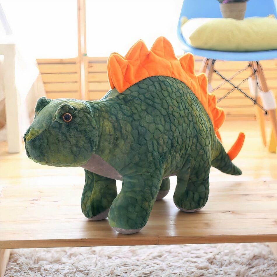 Zachte Groene Stegosaurus Knuffel met Gele Klauwen en Lange Staart De Knuffel