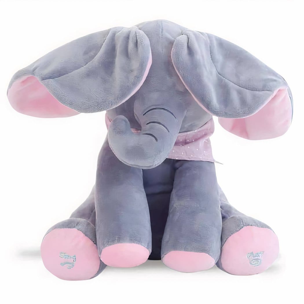 Zachte Interactieve Knuffel Grote Olifant Baby's met Geluid Coucou De Knuffel roze-grijs