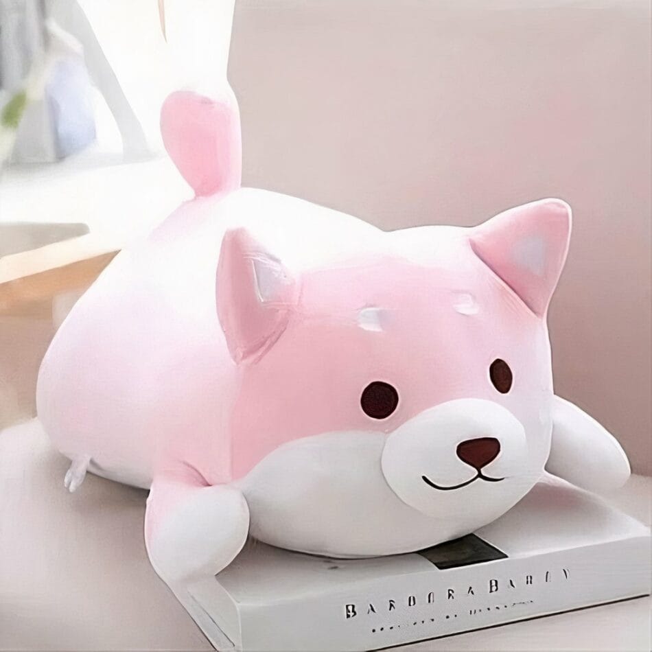 Zachte Knuffel Hond Kawaii Roze Met Gesloten Ogen De Knuffel