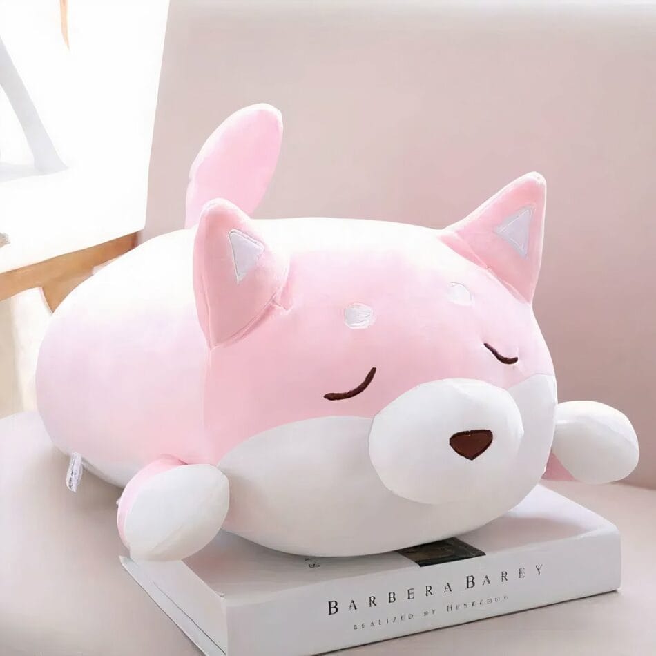 Zachte Knuffel Hond Kawaii Roze Met Gesloten Ogen De Knuffel