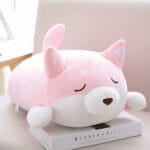 Zachte Knuffel Hond Kawaii Roze Met Gesloten Ogen De Knuffel