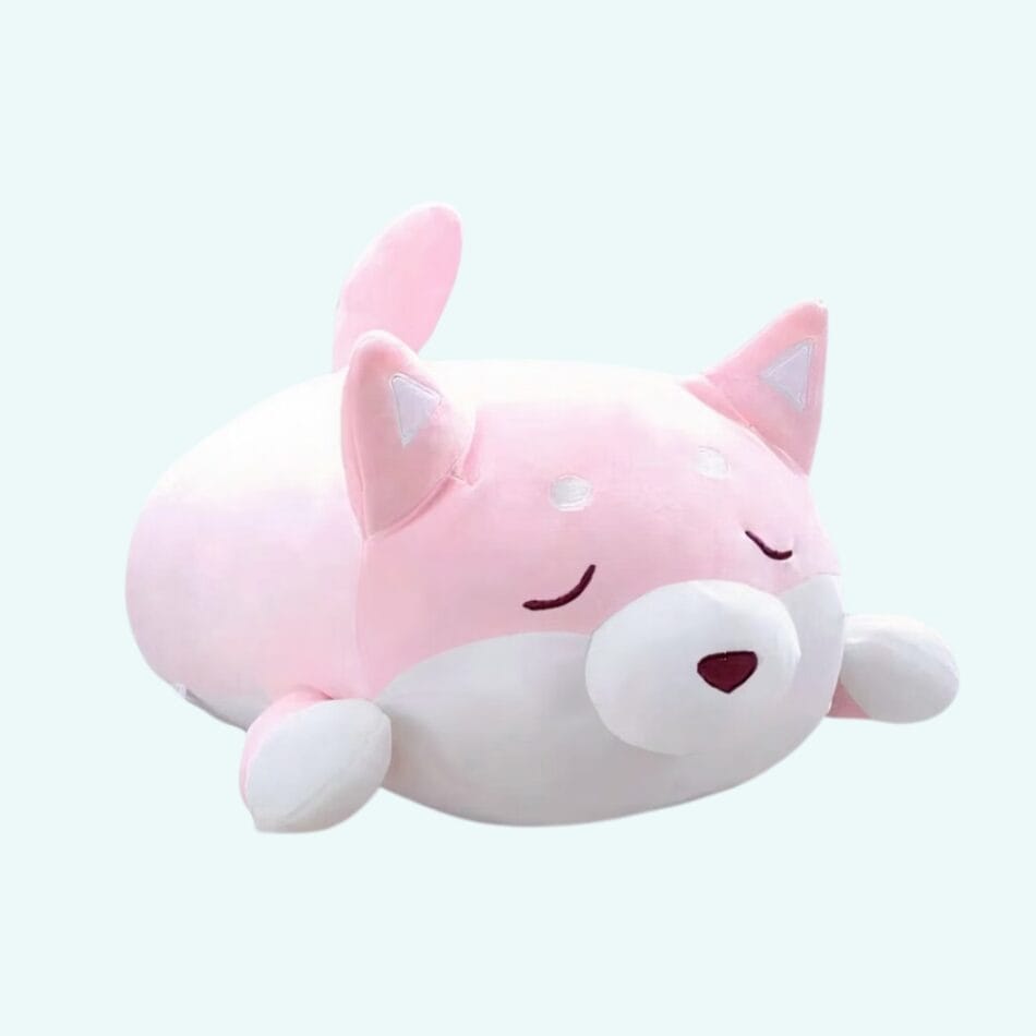 Zachte Knuffel Hond Kawaii Roze Met Gesloten Ogen De Knuffel