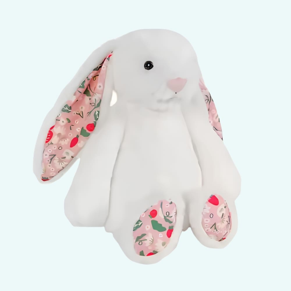 Zachte Knuffel Konijn met Grote Oren en Bloemenontwerp De Knuffel wit