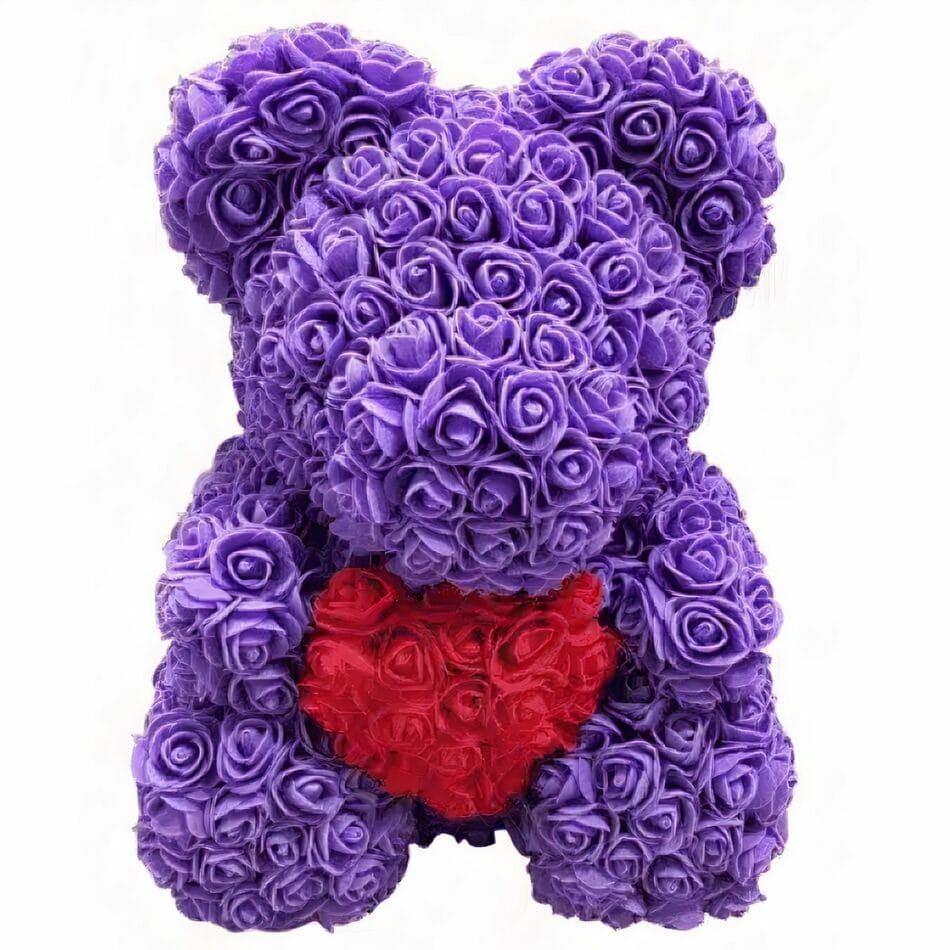 Zachte Knuffelbeer Met Paarse Rozen Romantische Valentijns Teddy De Knuffel