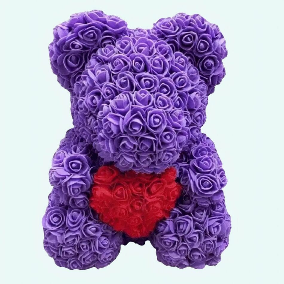 Zachte Knuffelbeer Met Paarse Rozen Romantische Valentijns Teddy De Knuffel