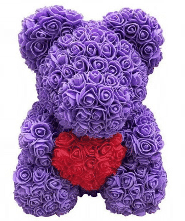 Zachte Knuffelbeer Met Paarse Rozen Romantische Valentijns Teddy De Knuffel