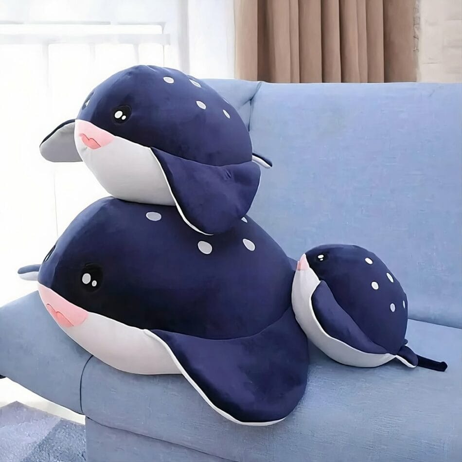 Zachte Knuffelwal Zwarte Walvis Knuffel Met Realistische Ogen De Knuffel