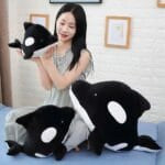 Zachte Knuffelwal Zwarte Walvis Knuffel Met Realistische Ogen De Knuffel