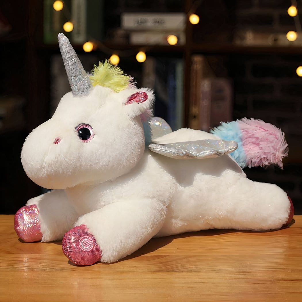 Zachte Lichtgevende Eenhoorn Knuffel Voor Kinderen Met Nachtlicht De Knuffel wit