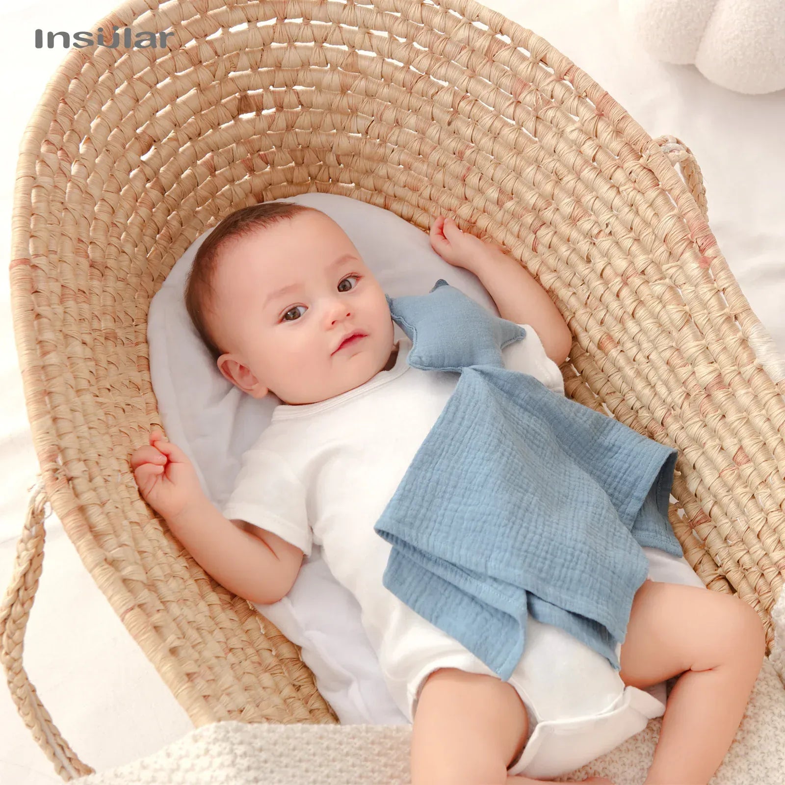 Zachte Muslin Babyknuffel Bijtring De Knuffel Beige moon