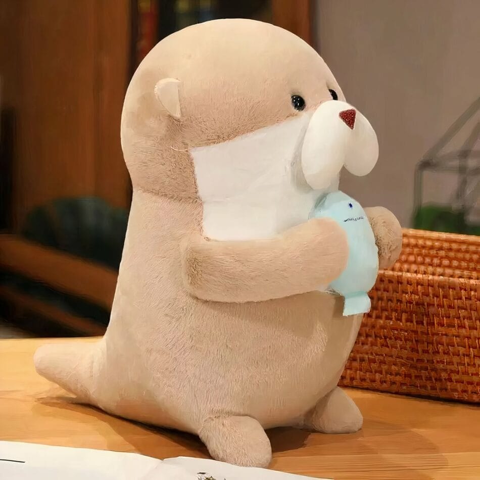 Zachte Otter Knuffel Met Blauwe Visje In Meerdere Maten De Knuffel