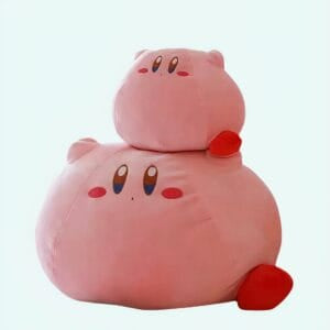Zachte Roze Kirby Knuffel Met Rode Cape Glimlachende Mascotte De Knuffel