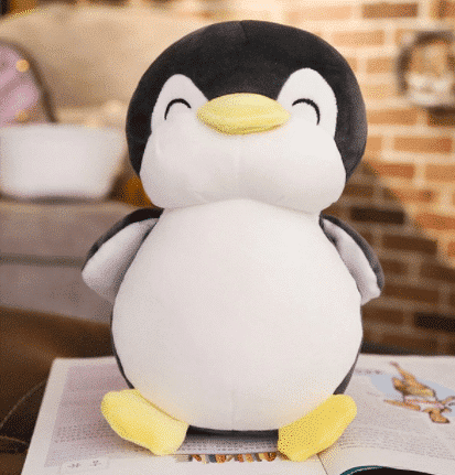 Zachte Zwarte Pinguïn Knuffel Met Glimlach De Knuffel