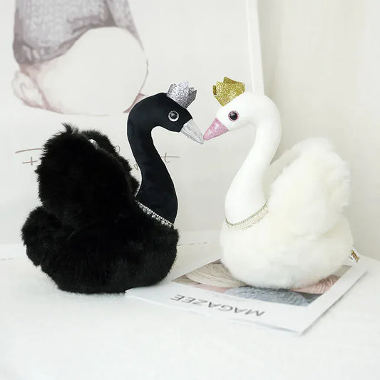 Zwaan met Kroontje Knuffel 28 cm | Witte of Zwarte Zwaan De Knuffel