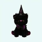 Zwarte Kat Knuffel met Halloween Kostuum Puntmuts en Spinnenwebstrik De Knuffel