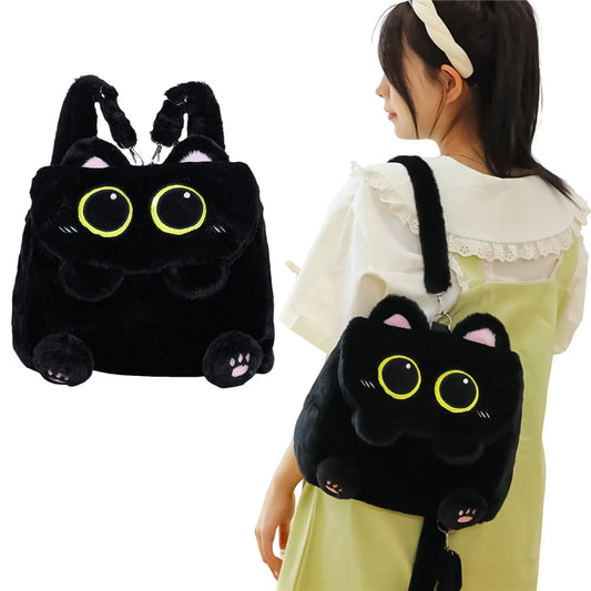 Zwarte Kat Knuffel Rugzak | Pluche Kawaii Rugtas Meisjes De Knuffel