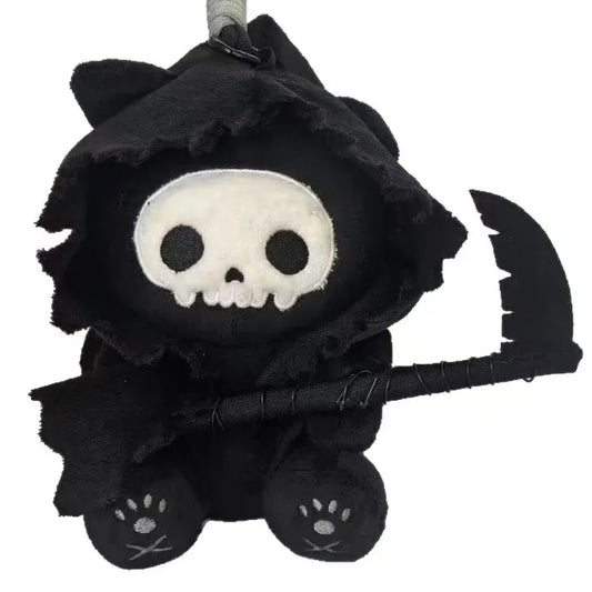Zwarte Kat Magere Hein Knuffel Tashanger | Gothic Pluche De Knuffel